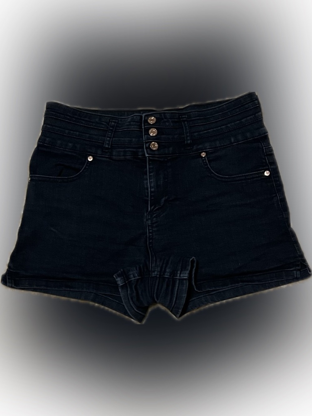 GUESS High Rise Black Denim Shorts with Copper Studs & Buttons🖤